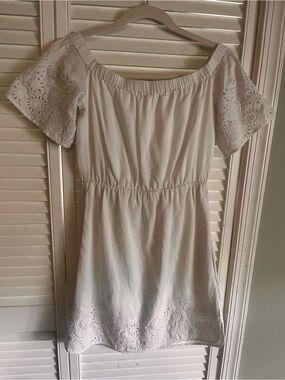 Club Monaco White Eyelet Off-Shoulder Mini Dress